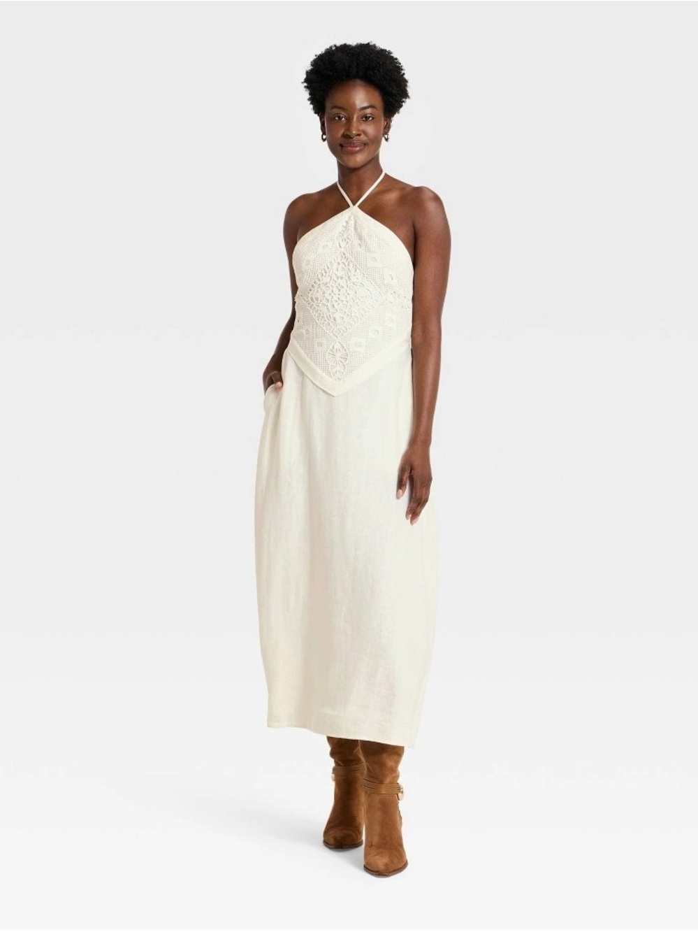 a new day Cream Crochet Halter Maxi Dress b202pe